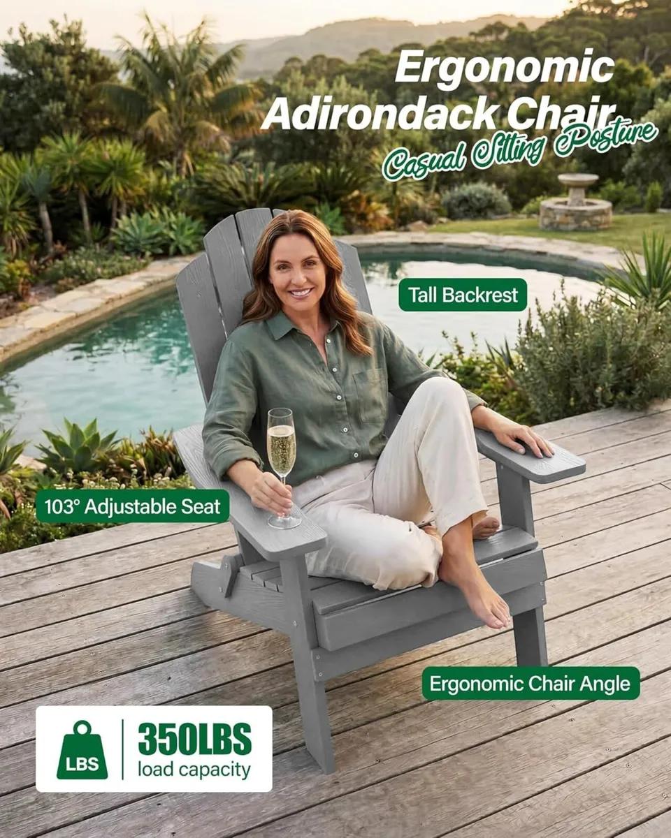 Folding Adirondack Chair Weather Resistant - Image 3
