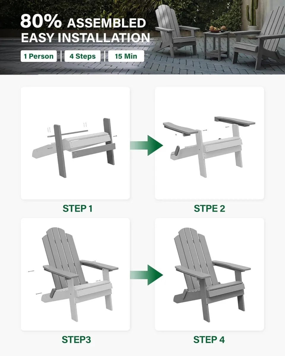 Folding Adirondack Chair Weather Resistant - Image 4