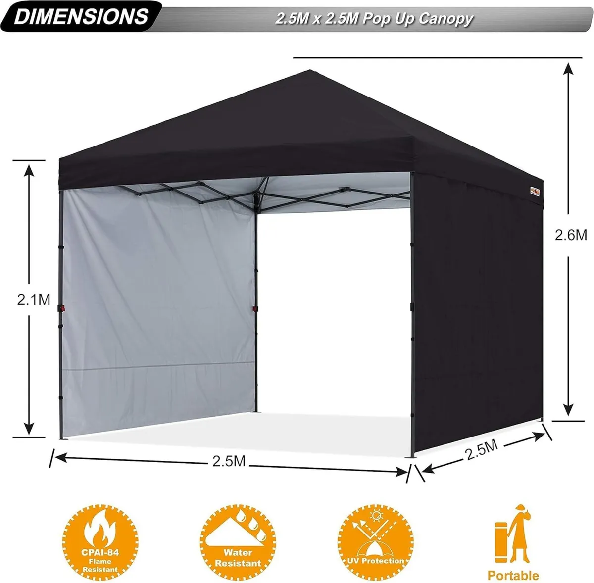 2.5x2.5M Pop up Gazebo With Two Side Panels - Image 3
