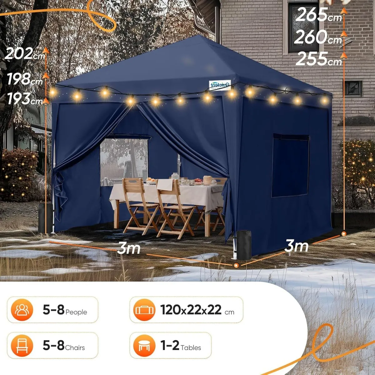 3x3m (10x10ft) Pop Up Canopy Gazebo with Mesh - Image 3