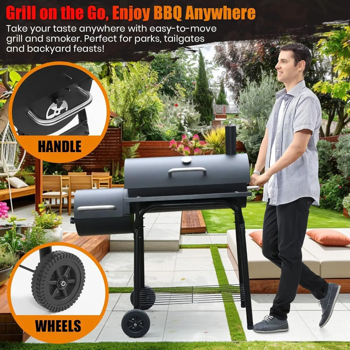 Charcoal BBQ Offset Smoker Grill with Starter - Image 4
