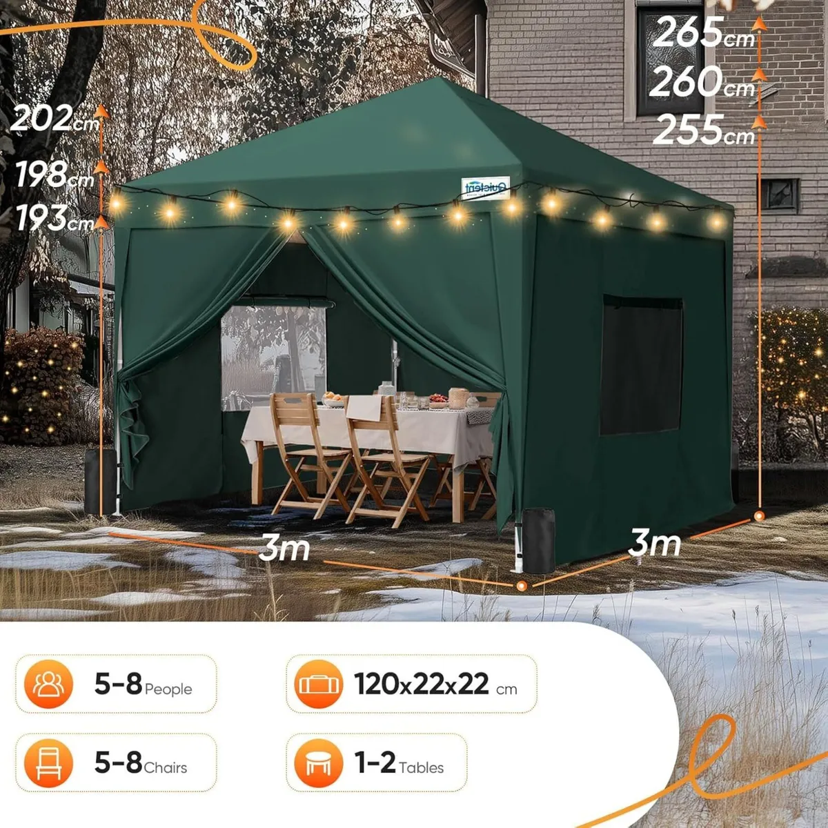 3x3m (10x10ft) Pop Up Canopy Gazebo with Mesh - Image 3