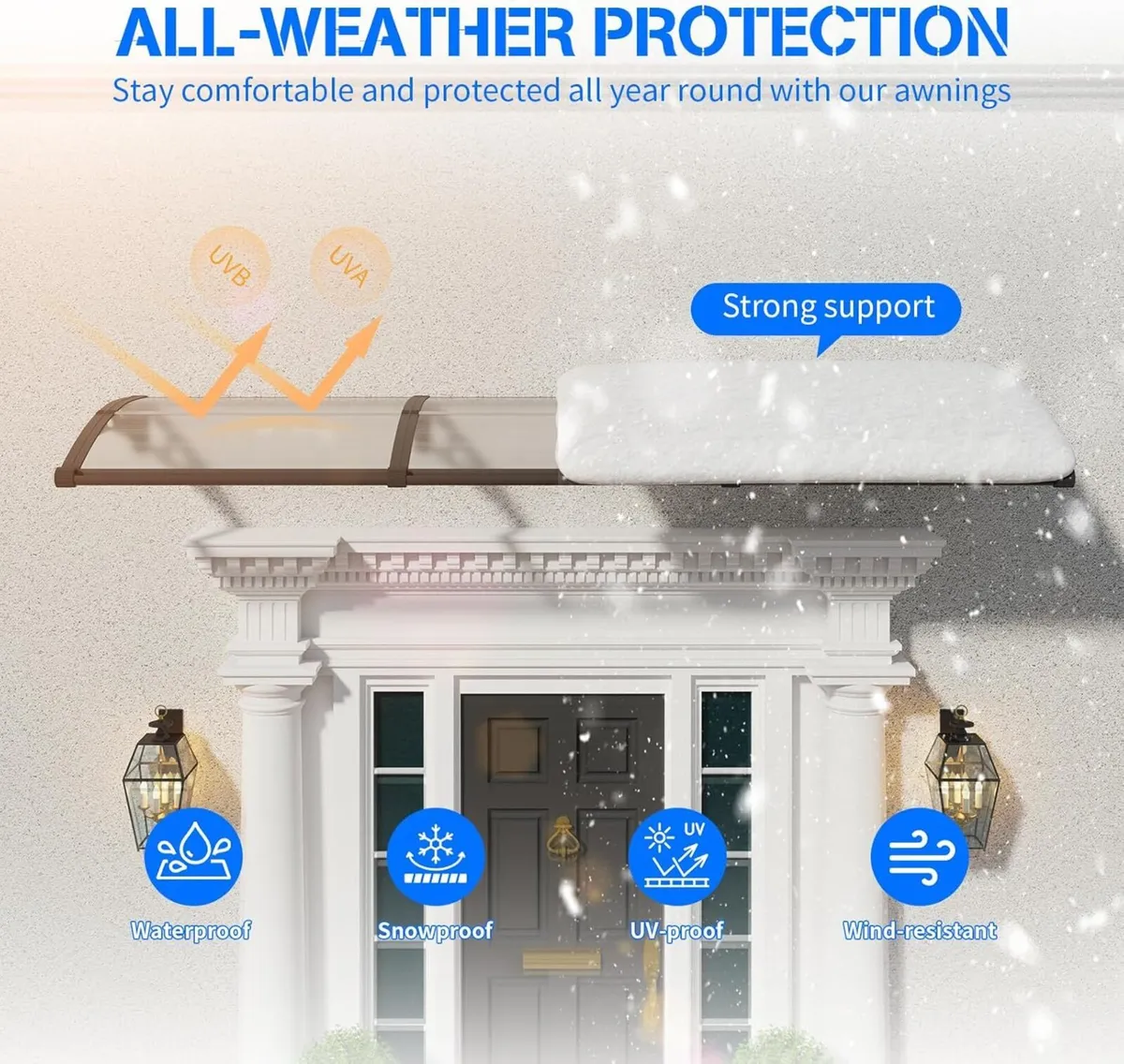 Door Canopy Outdoor Awning with Drainage 120x80 - Image 3