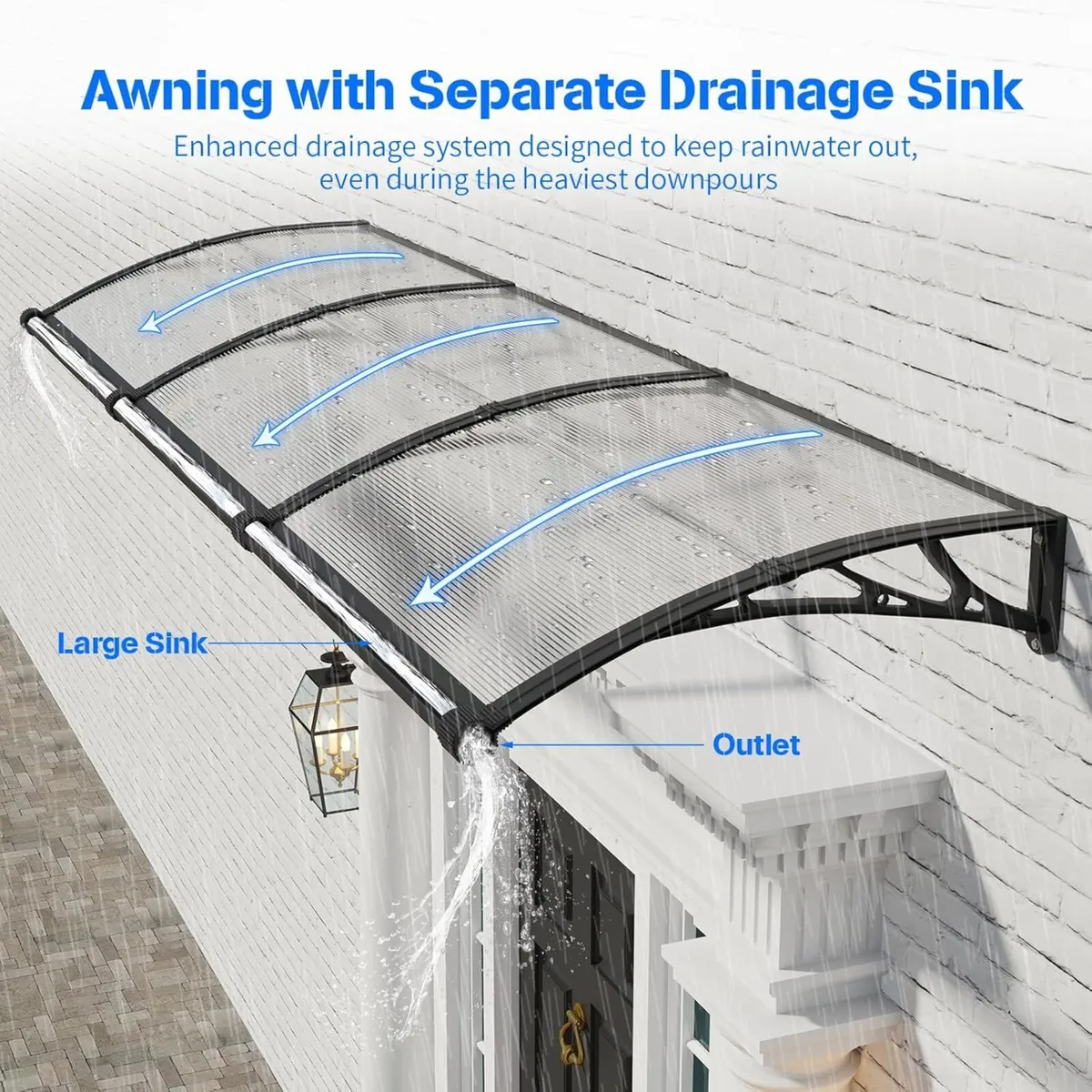 Door Canopy Outdoor Awning with Drainage 120x80 - Image 2