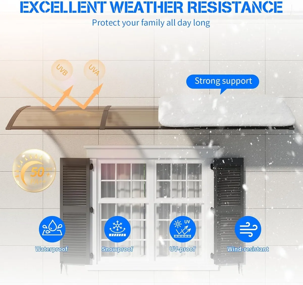 Front Door Canopy Outdoor Awning 100x100cm Window - Image 2