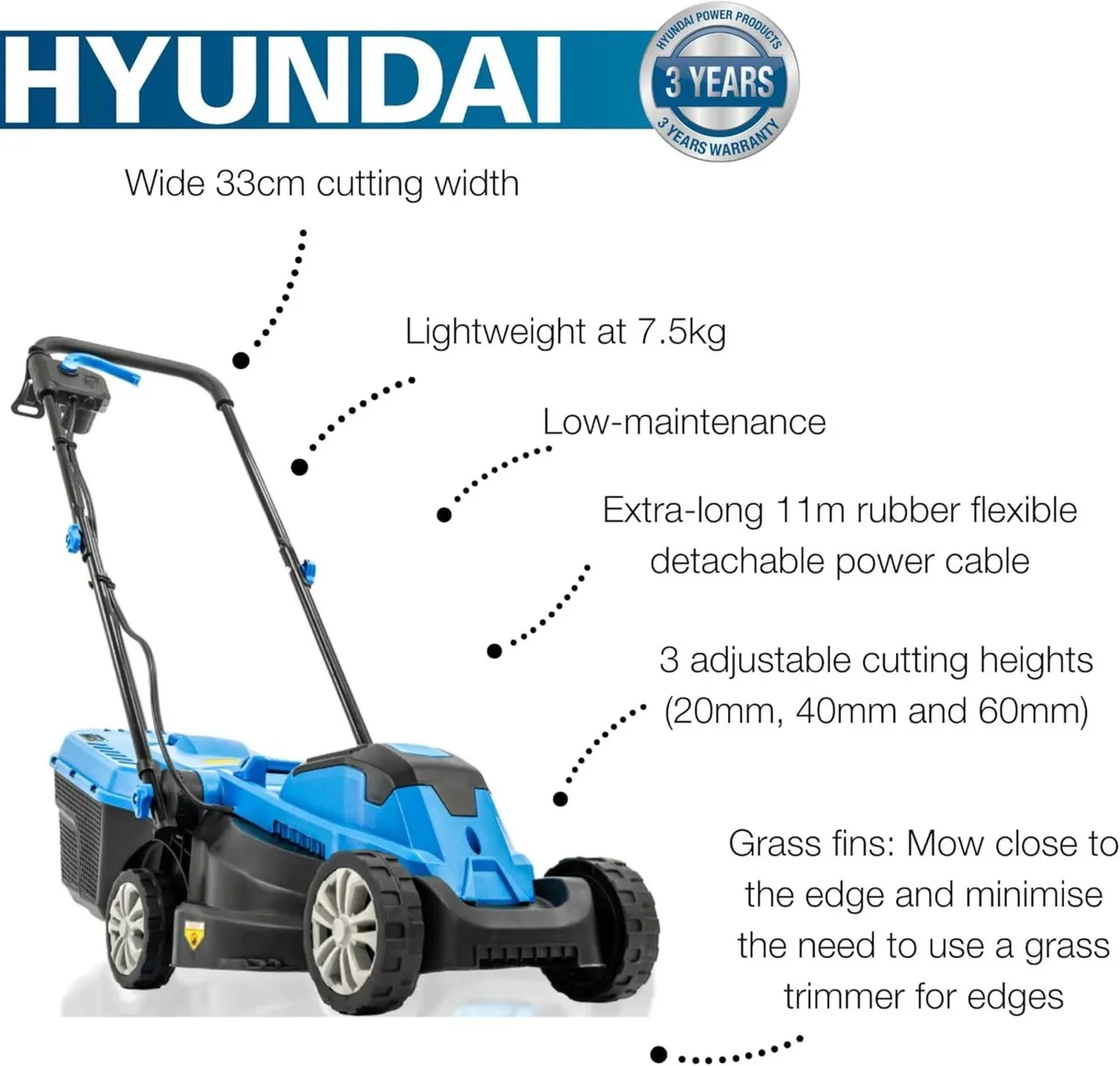 1300W Electric Lawn Mower – 33cm Lightweight - Image 3