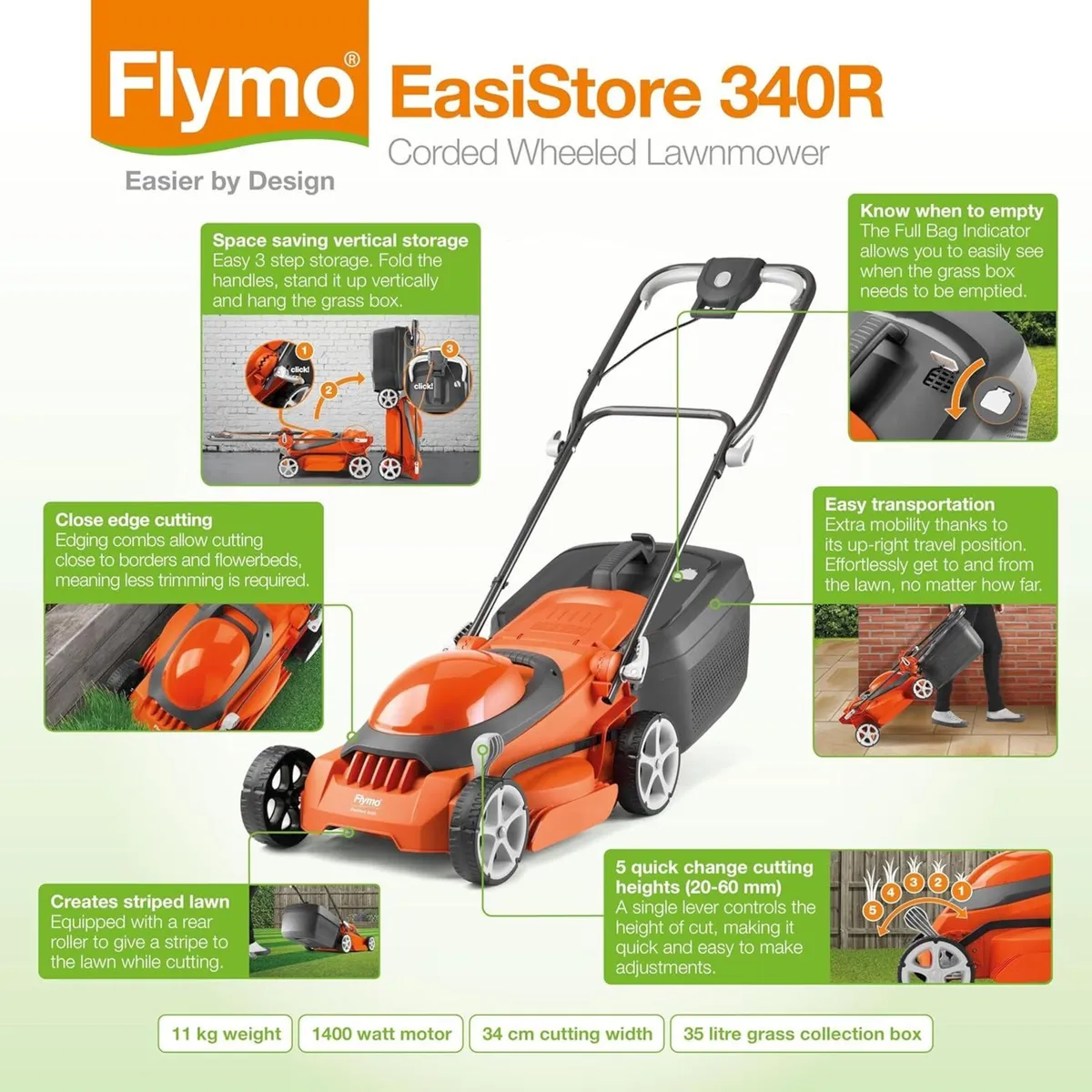EasiStore 340R Electric Rotary Lawn Mower - 34 cm - Image 3