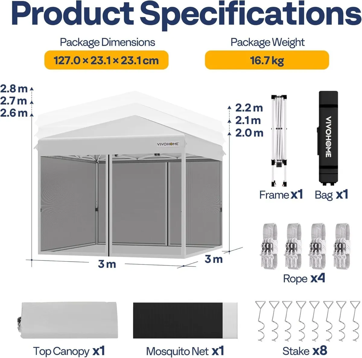 Gazebo 3x3m Canopy Waterproof Outdoor Tent with - Image 2