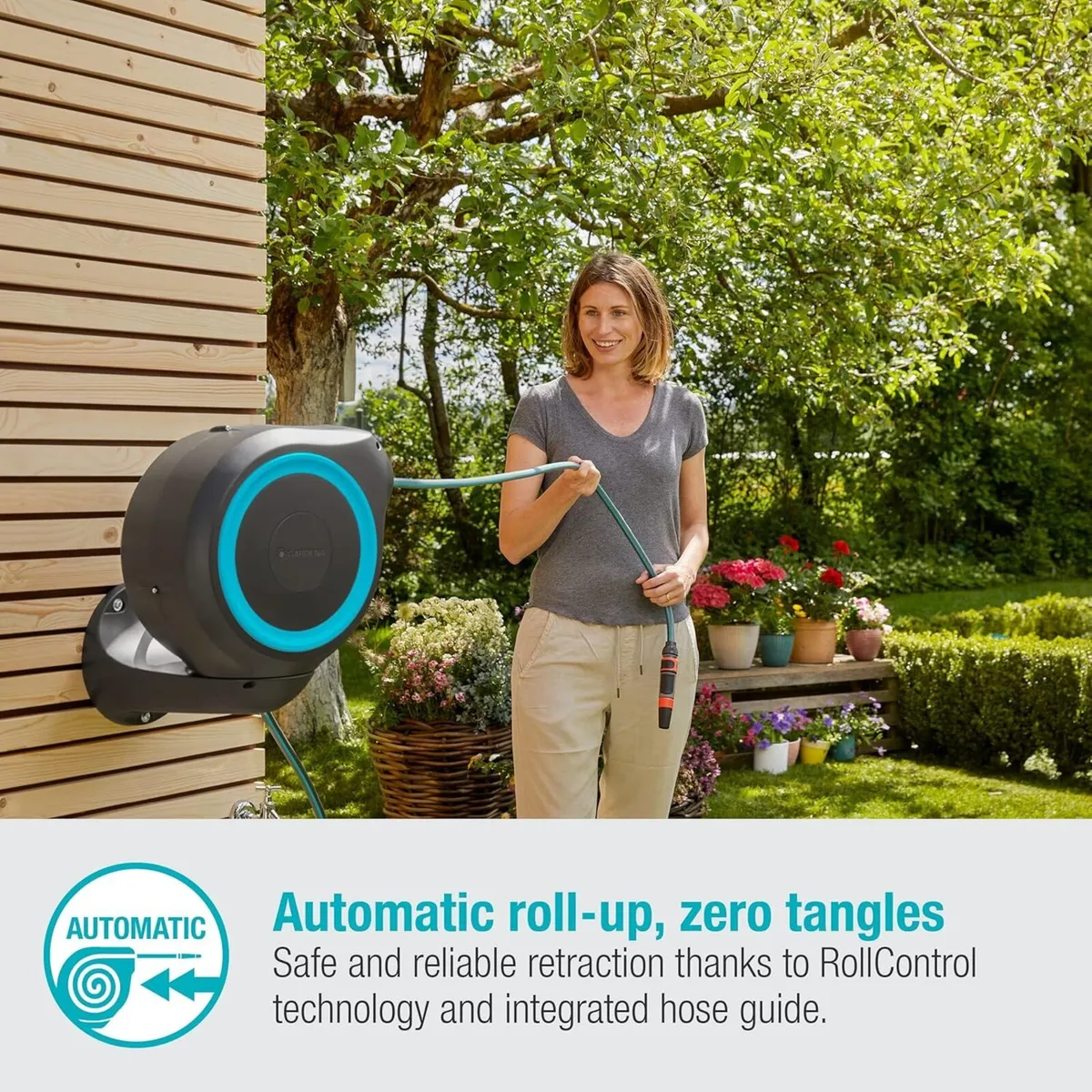 Wall-Mounted Hose Box RollUp S (turquoise): - Image 4