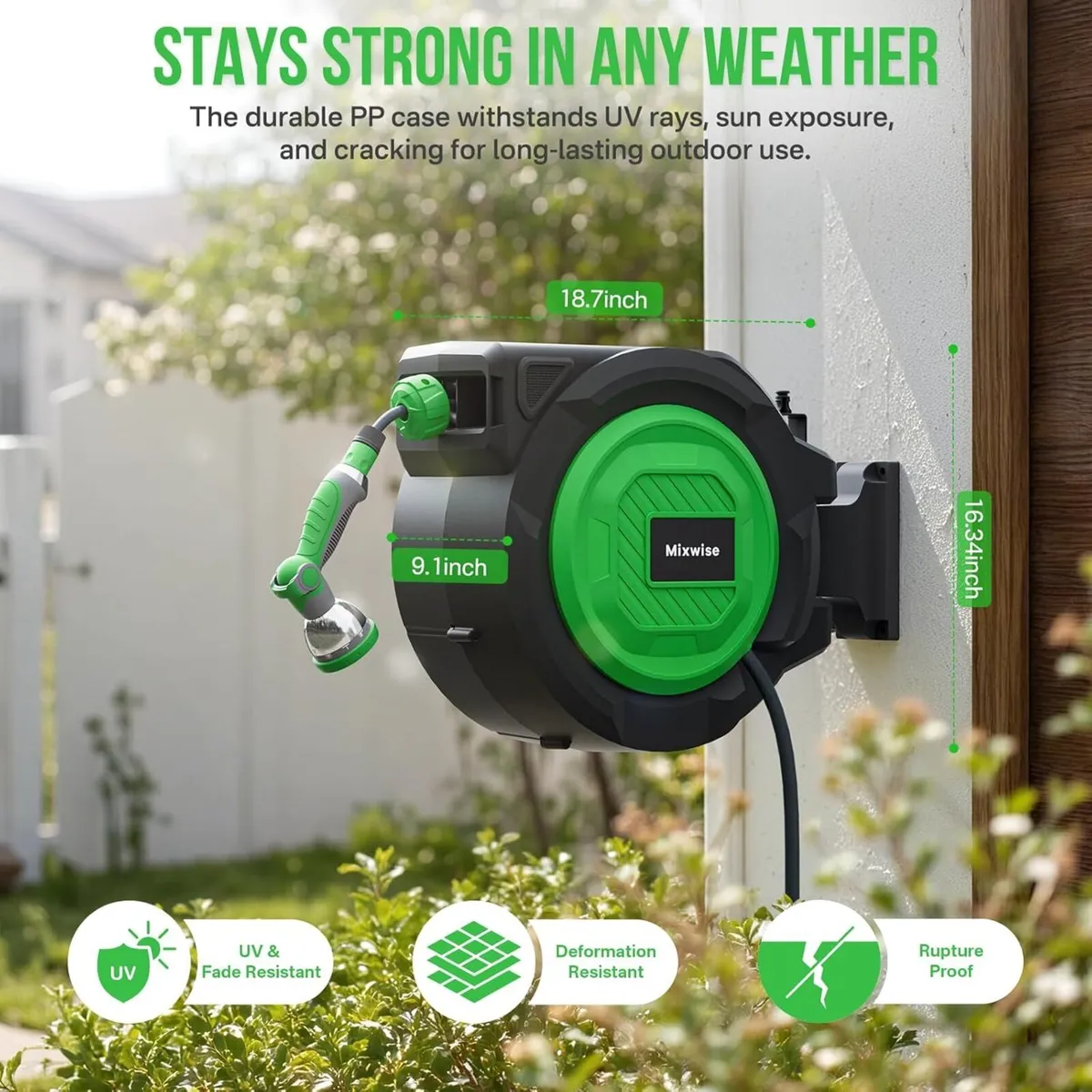 Retractable Garden Hose Reel 1/2'' x 30m+2m Wall - Image 2