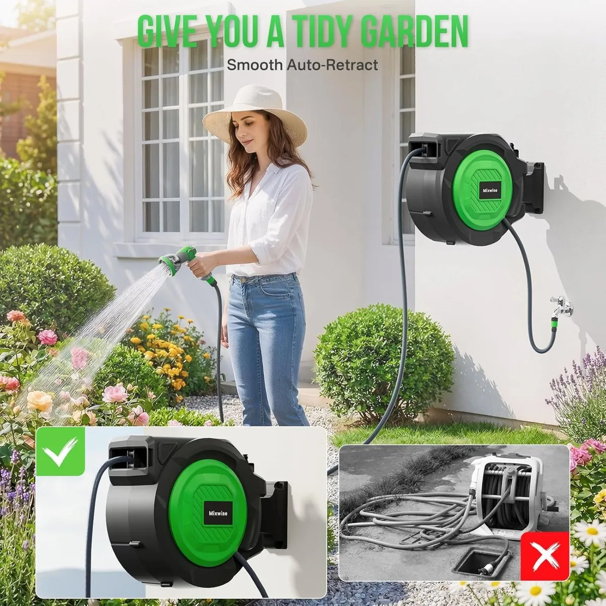 Retractable Garden Hose Reel 1/2'' x 30m+2m Wall - Image 3