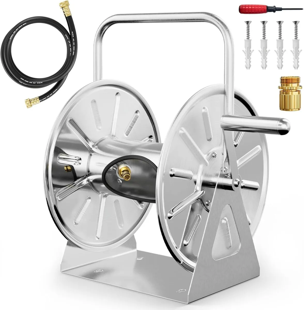 Stainless Steel Garden Hose Reel Portable Outdoor - Image 1