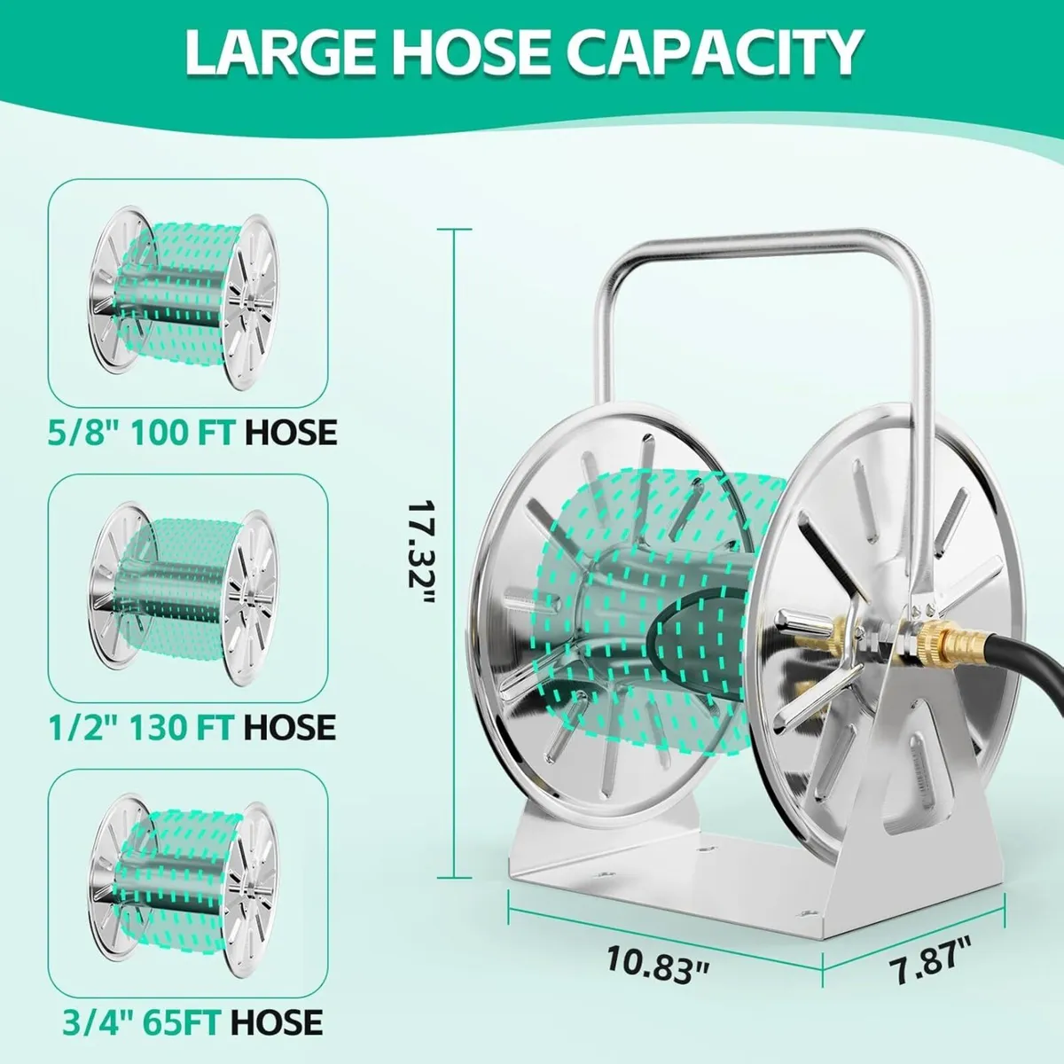 Stainless Steel Garden Hose Reel Portable Outdoor - Image 2