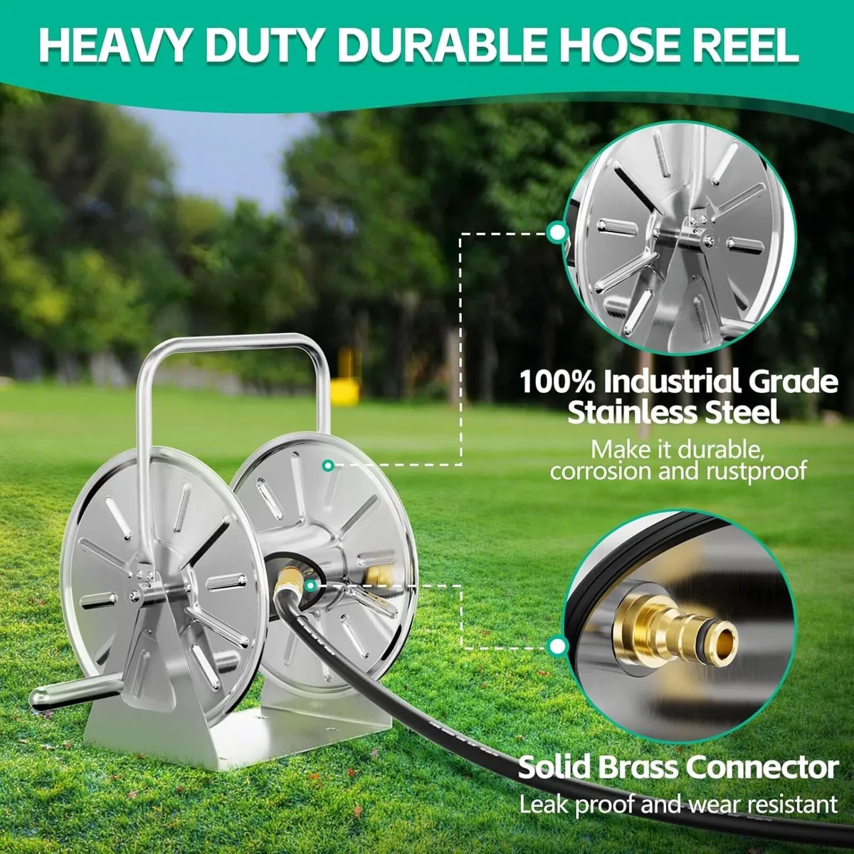 Stainless Steel Garden Hose Reel Portable Outdoor - Image 3