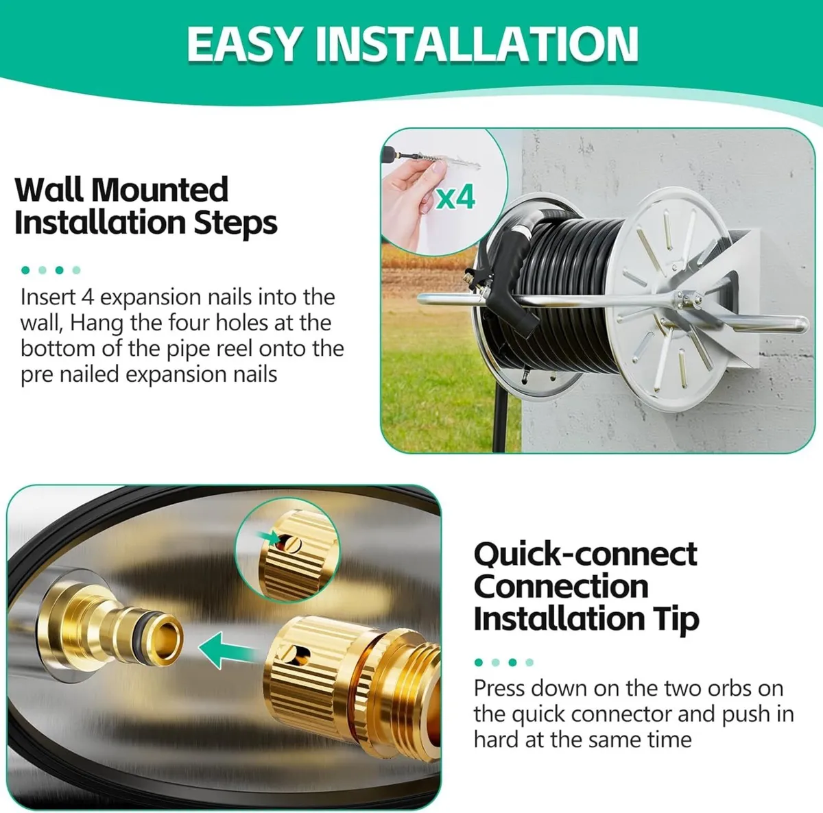 Stainless Steel Garden Hose Reel Portable Outdoor - Image 4