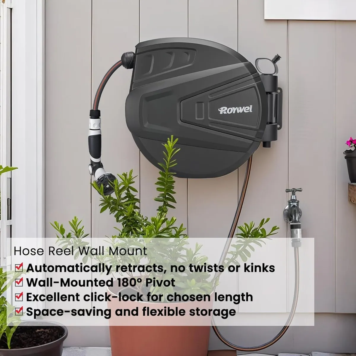 Auto Reel Garden Hose 30M，Hose Wall Mounted，Auto - Image 3