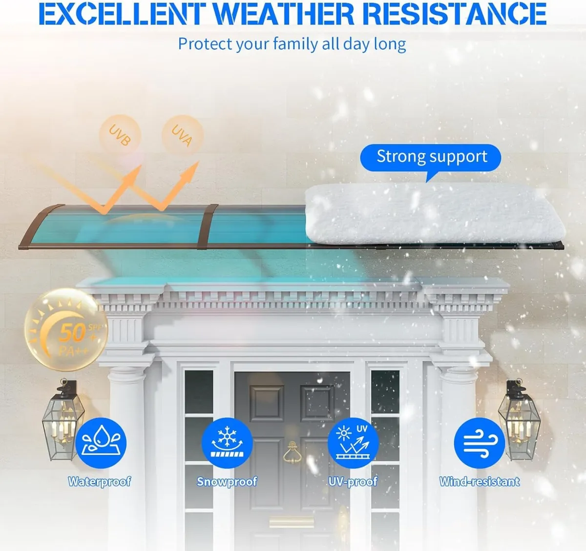 Front Door Canopy Outdoor Awning 120x100cm Window - Image 2