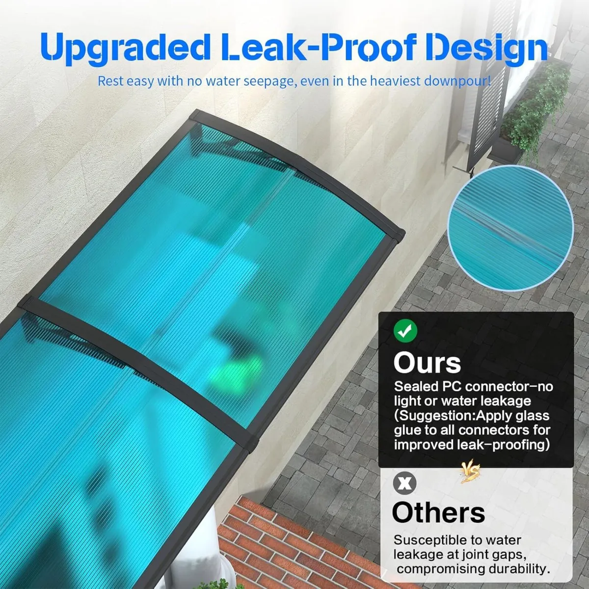 Front Door Canopy Outdoor Awning 120x100cm Window - Image 3