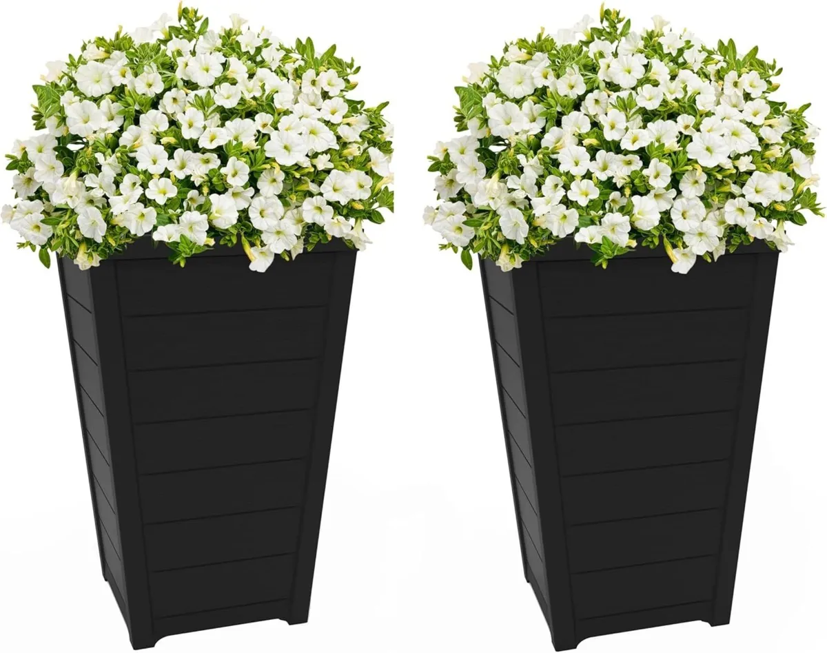 Tall Large Flower Pots Tapered Wood Look Planters - Image 1