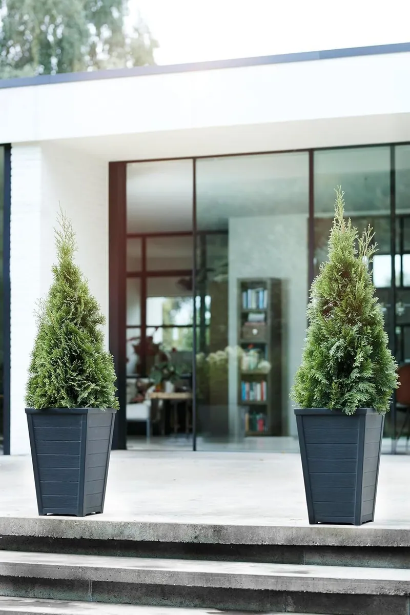 Tall Large Flower Pots Tapered Wood Look Planters - Image 2