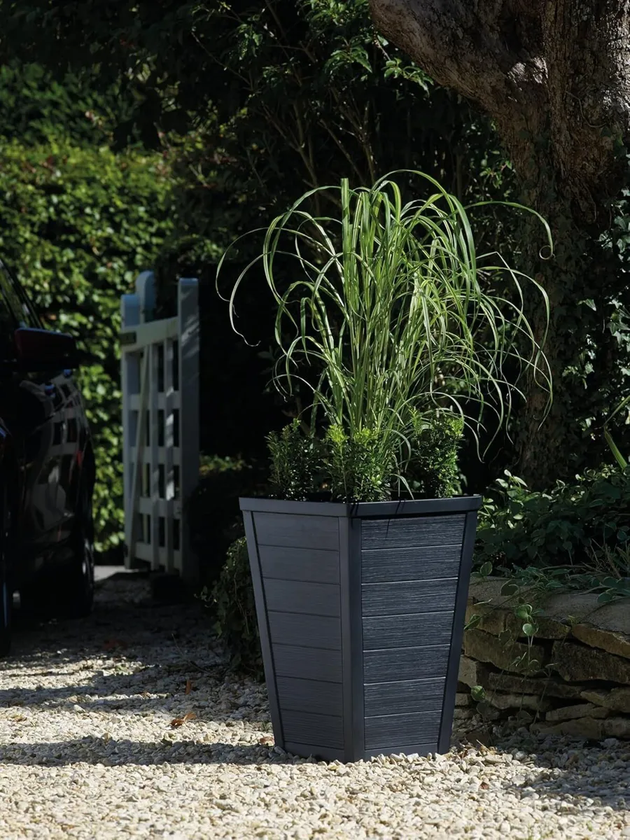 Tall Large Flower Pots Tapered Wood Look Planters - Image 4