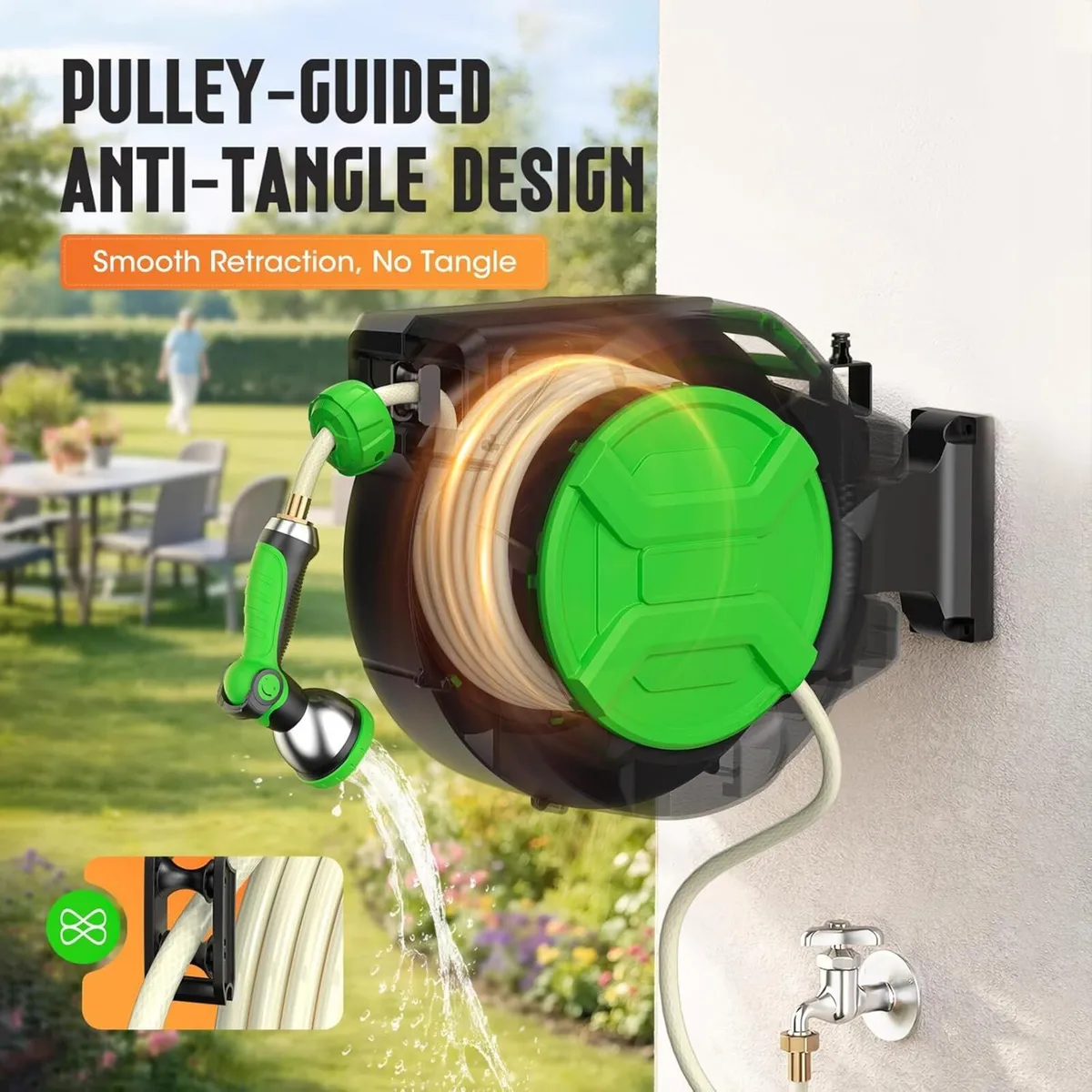 Garden Hose Reel 2-in-1 Wall Mounted Portable - Image 2