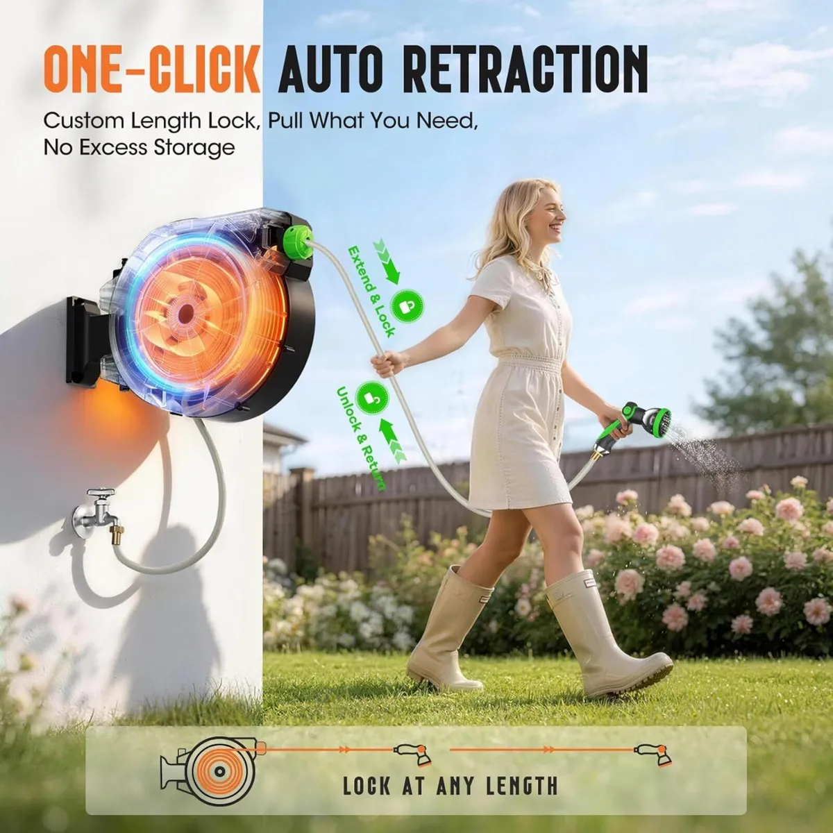 Garden Hose Reel 2-in-1 Wall Mounted Portable - Image 3