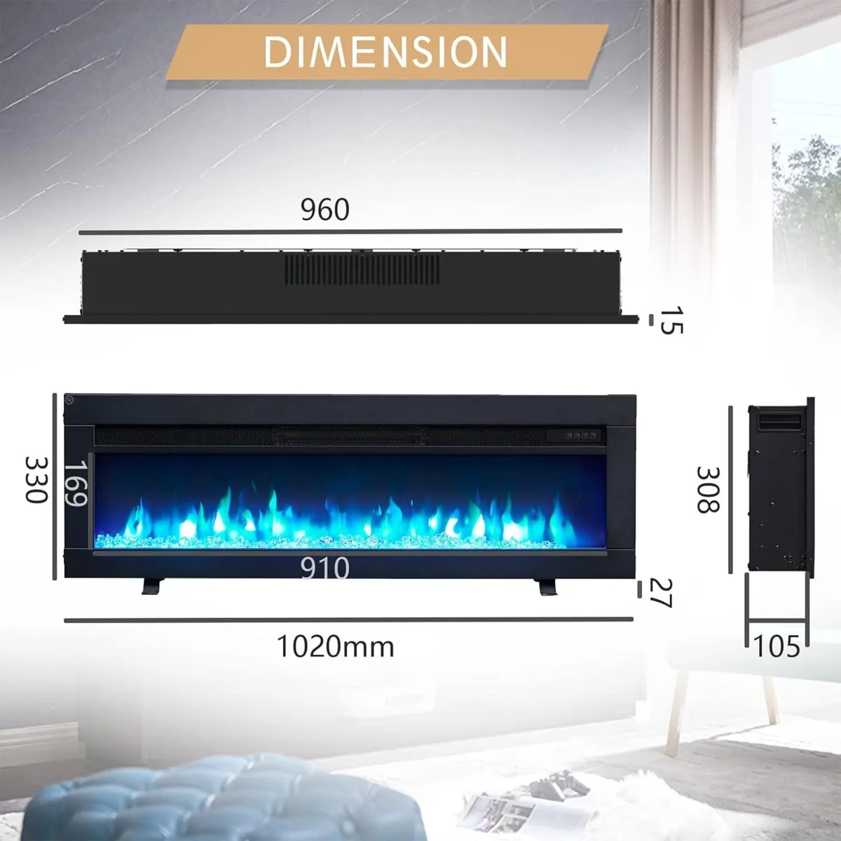Dilton 40/102cm 3 in 1 Electric Fireplace with - Image 3