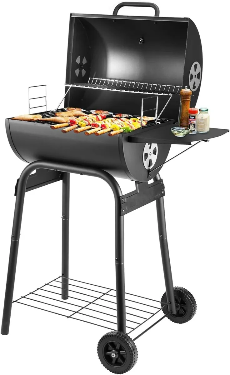 Charcoal BBQ Grill Smoker with Side Shelves - Image 1