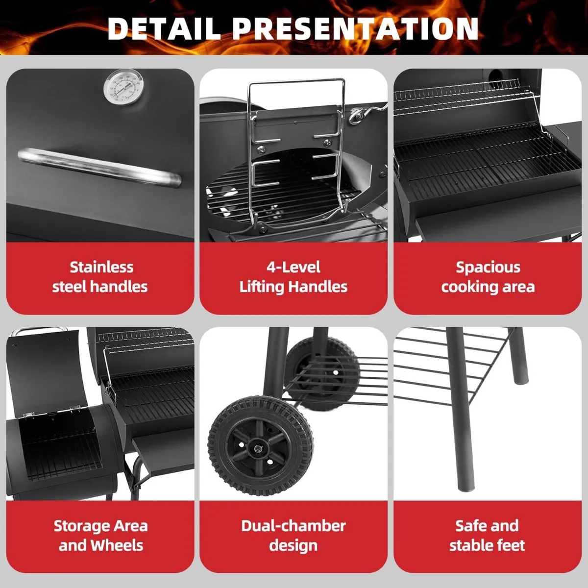 Charcoal BBQ Grill with Offset Smoker - Barbecue - Image 4