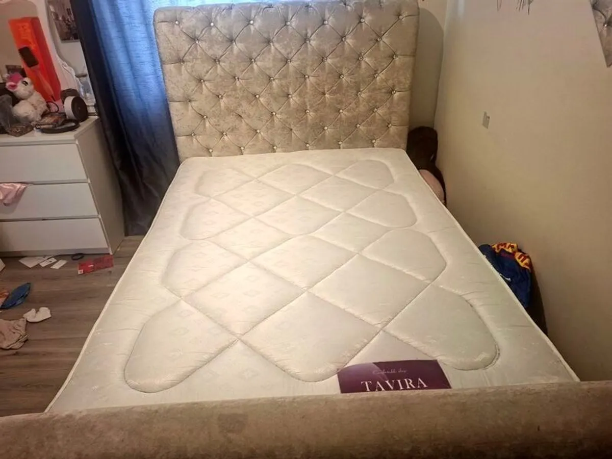 Diamond tuned double bed,beige & mattress - Image 1