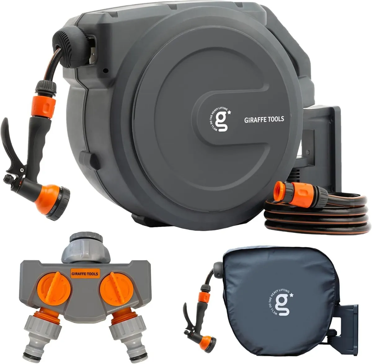 Garden Hose Reel Kit with Tap Splitter and Cover - Image 1