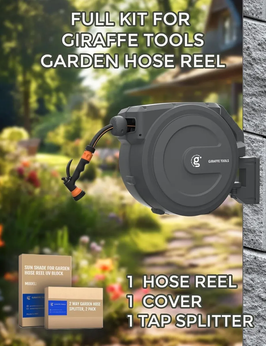 Garden Hose Reel Kit with Tap Splitter and Cover - Image 4