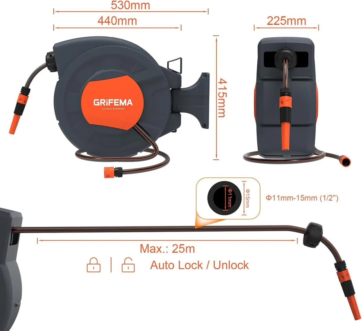 G301-25 Retractable Garden Hose Reel Wall Mounted - Image 2