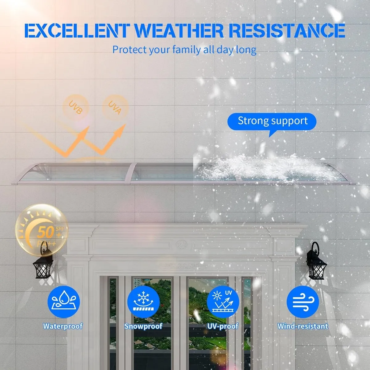 Front Door Canopy Outdoor Awning 150x80cm Window - Image 3