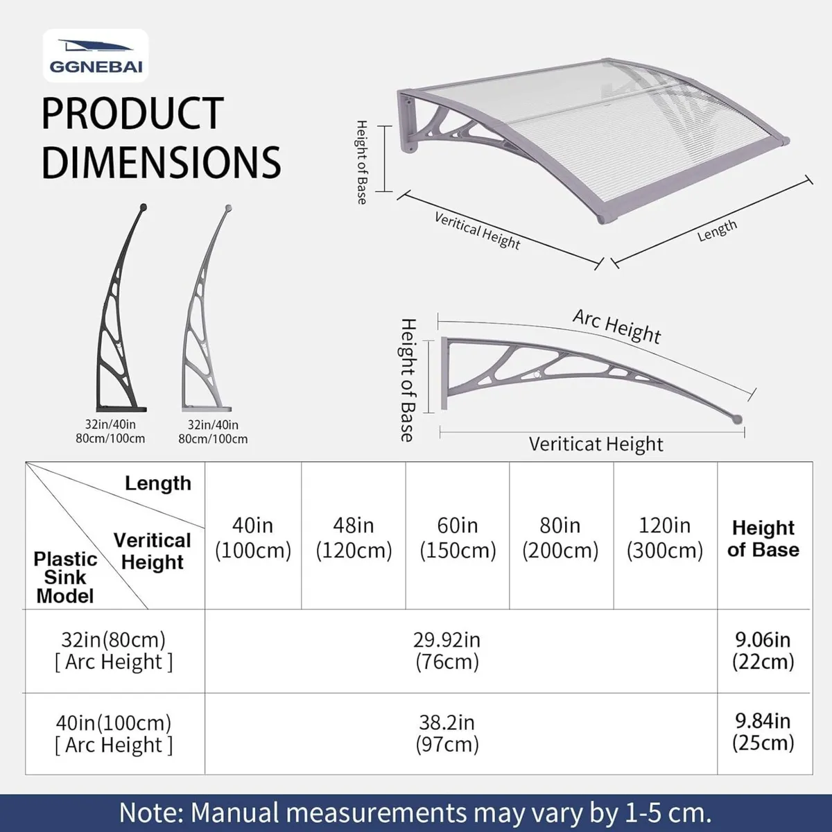 Front Door Canopy Outdoor Awning 150x80cm Window - Image 2
