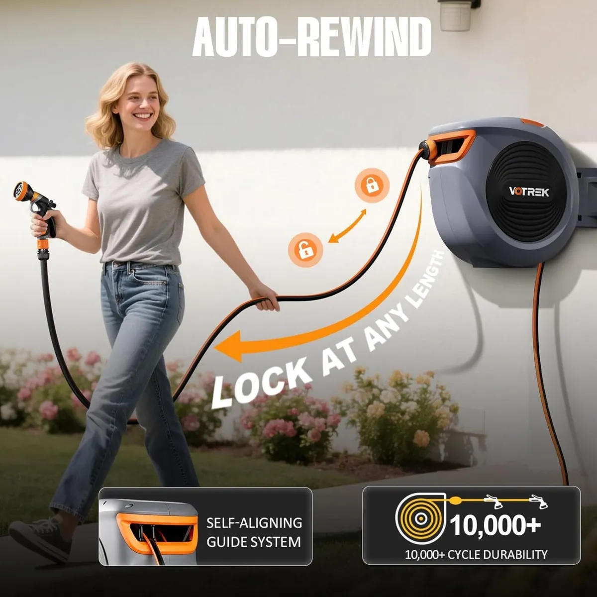 Retractable Garden Hose Reel 1/2'' x 30m+2m Wall - Image 2