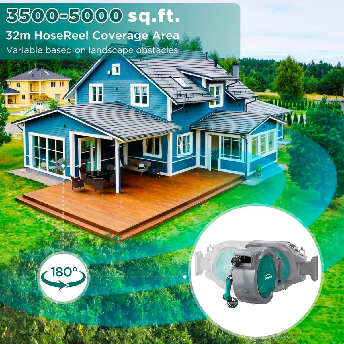 Wall Mounted Garden Hose Reel - 32+2m Retractable - Image 3