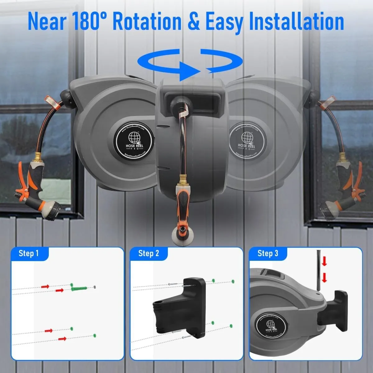 Retractable Garden Hose Reel 30m Wall-Mounted - Image 4