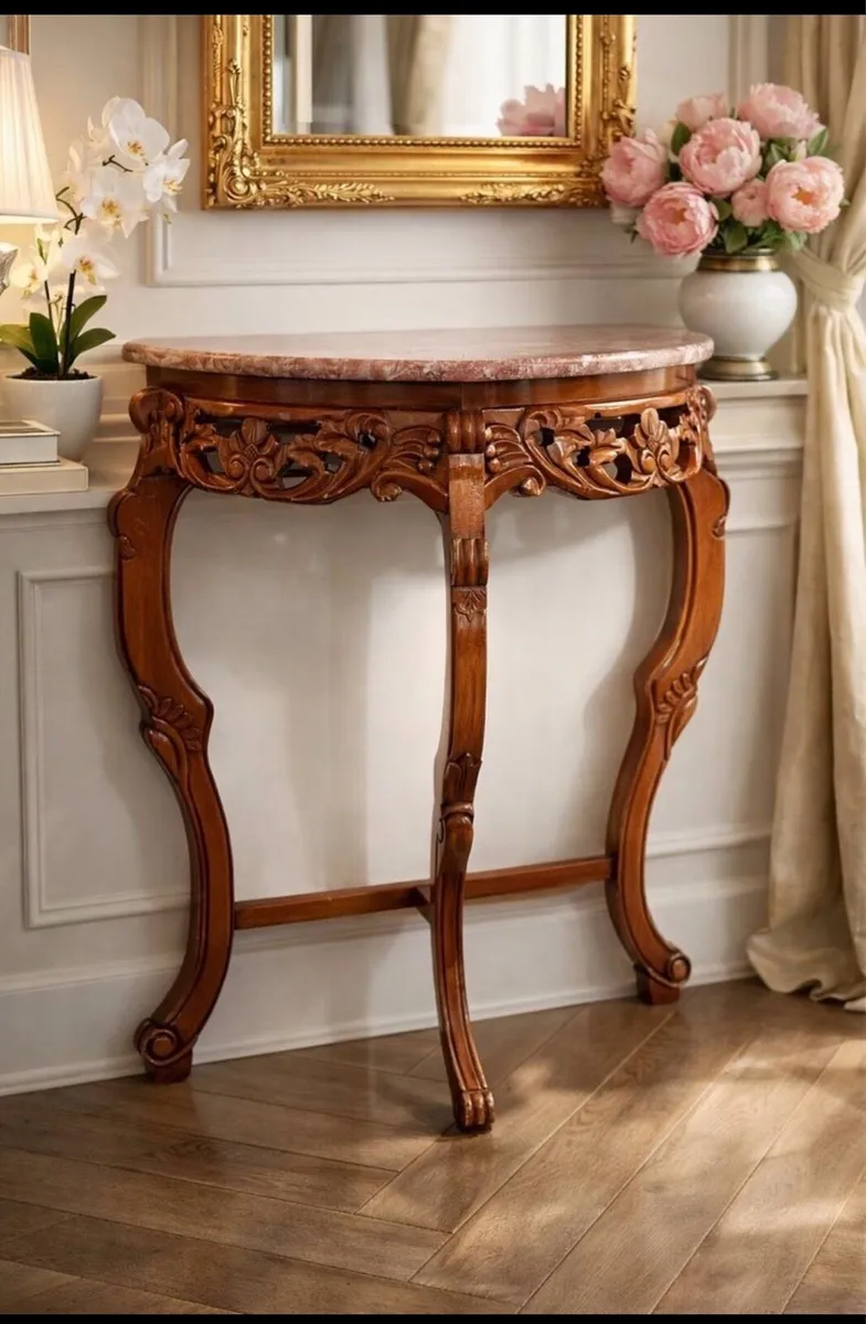 French Style Demi-Lune Console Table - hand-carved - Image 1
