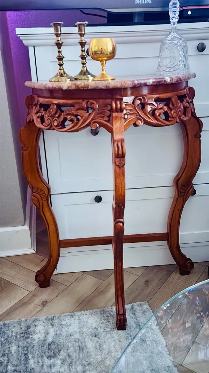 French Style Demi-Lune Console Table - hand-carved - Image 4