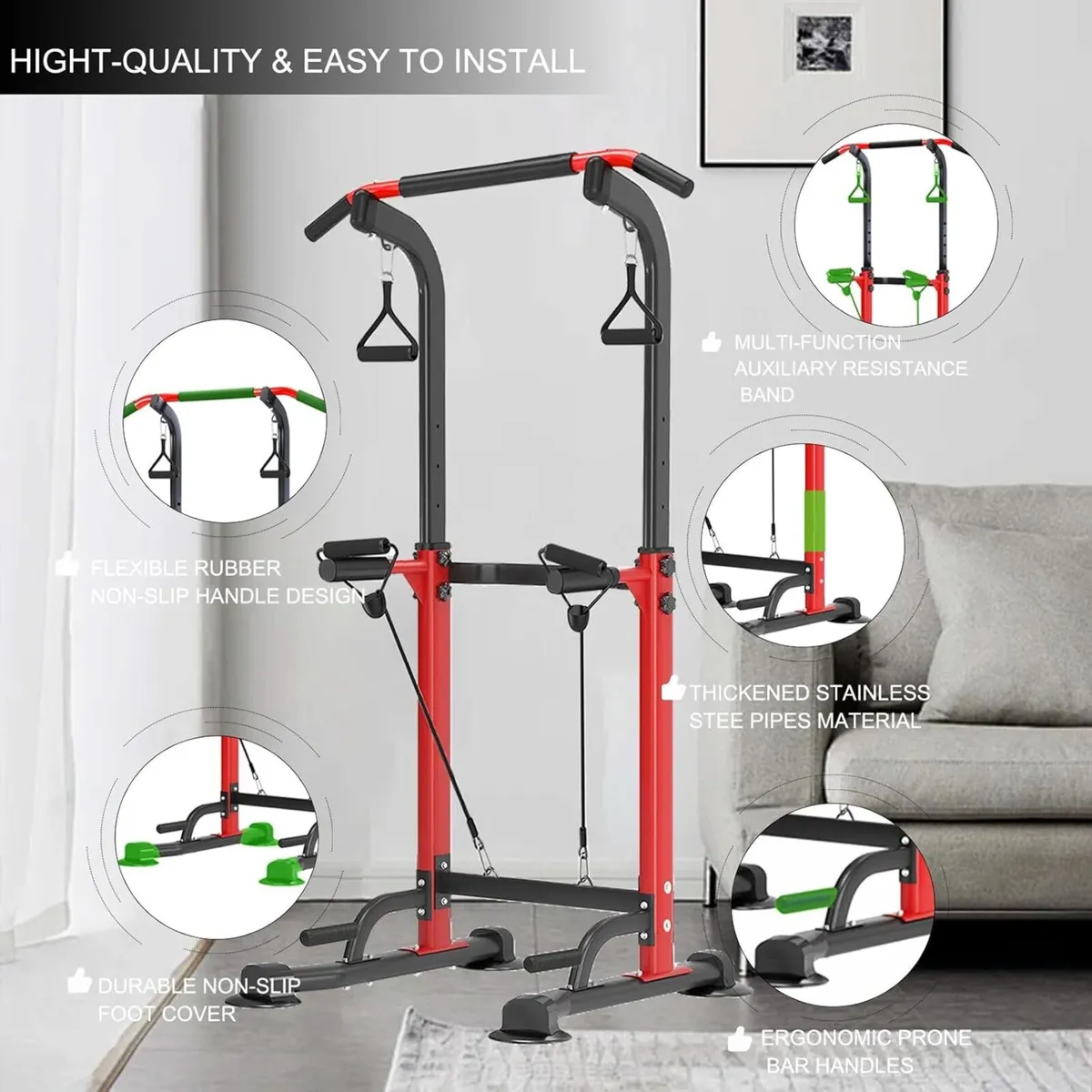 Pull Up Dip Station Stand Power Tower Adjustable - Image 4