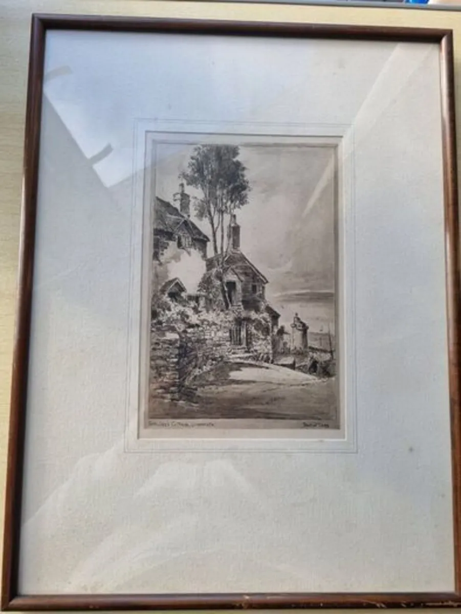 Vintage Etching "Shelley's Cottage, Lynmouth" - Image 1