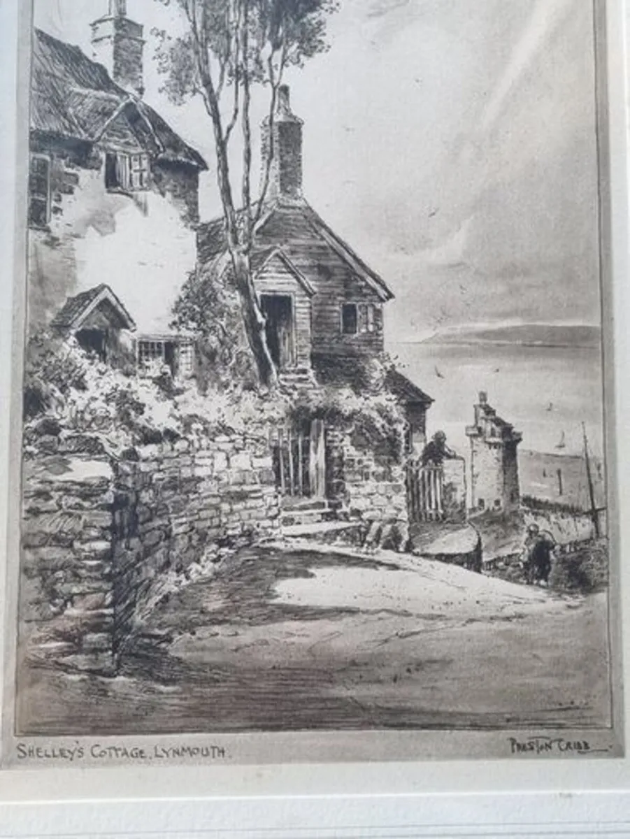 Vintage Etching "Shelley's Cottage, Lynmouth" - Image 4