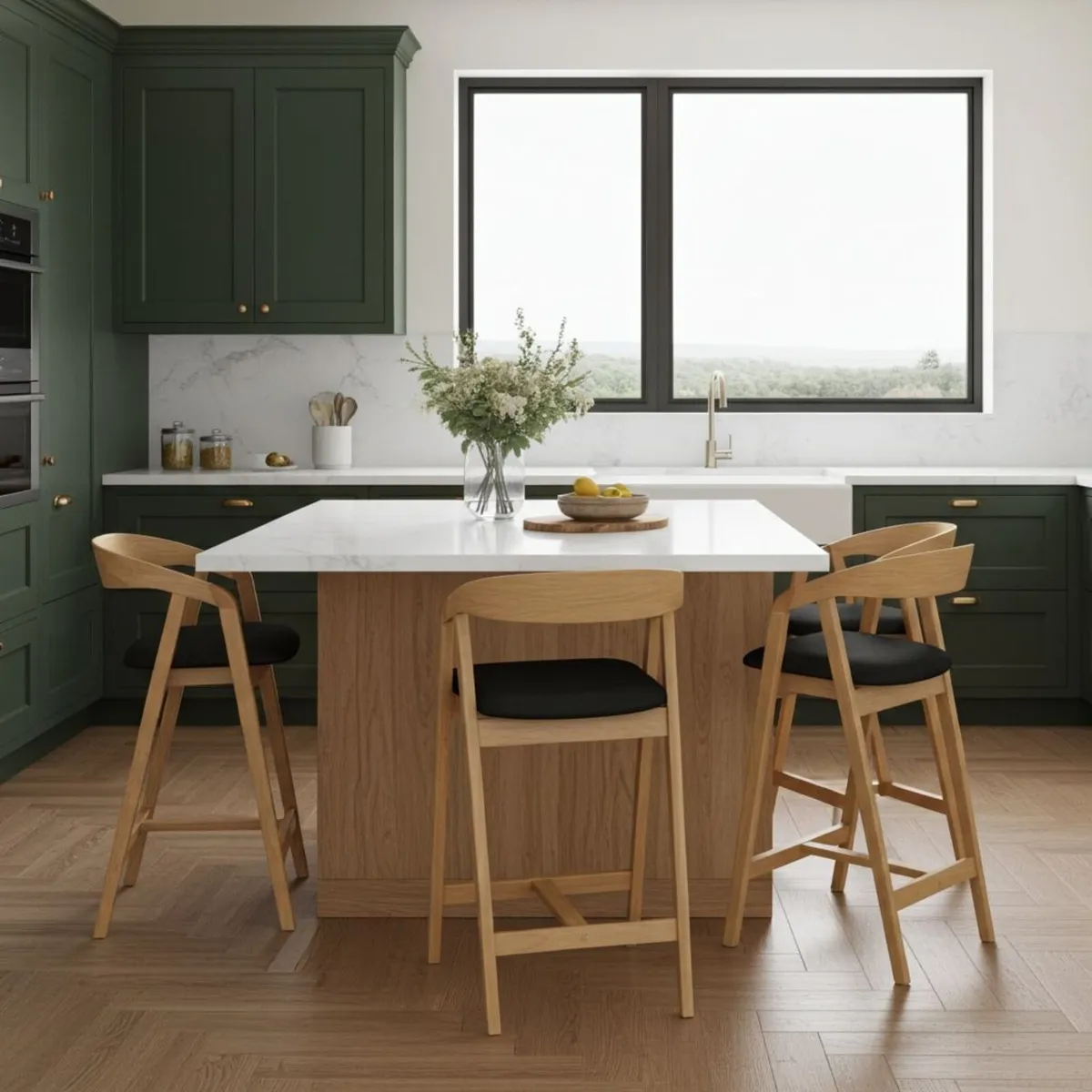 Nordic Oak Bar Stool with Backrest - Image 2