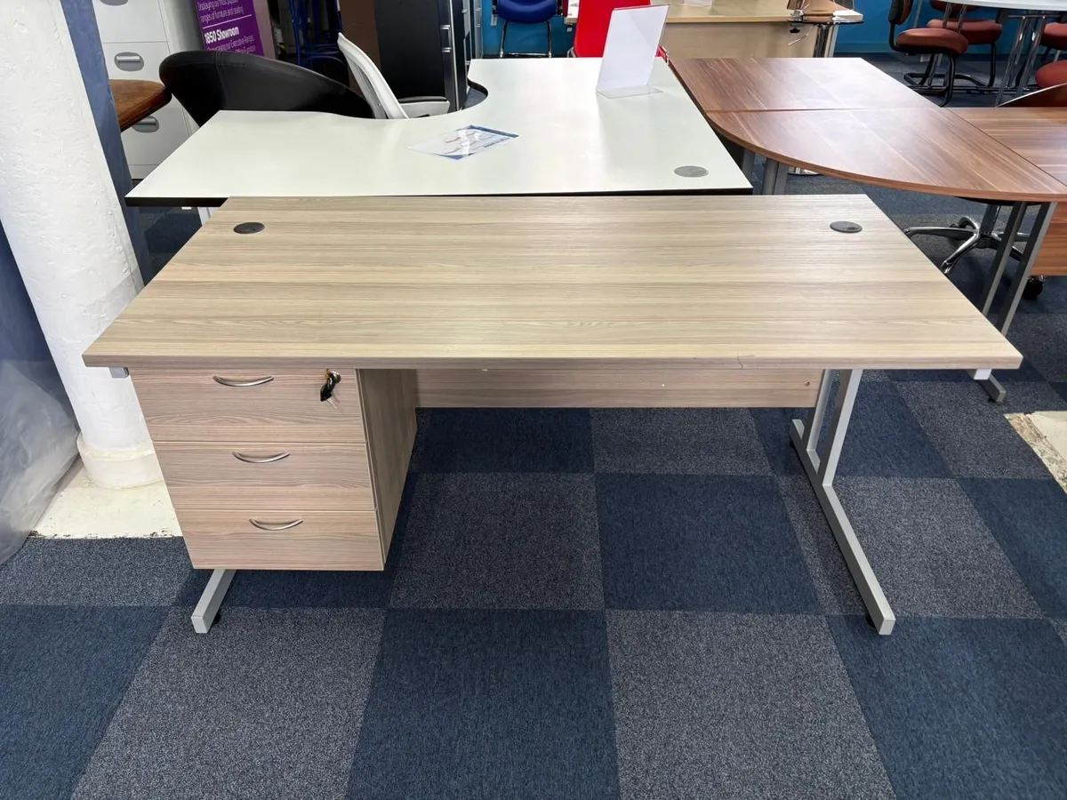 Grey Oak Desk with Fixed Pedestal - £225+VAT - Image 1