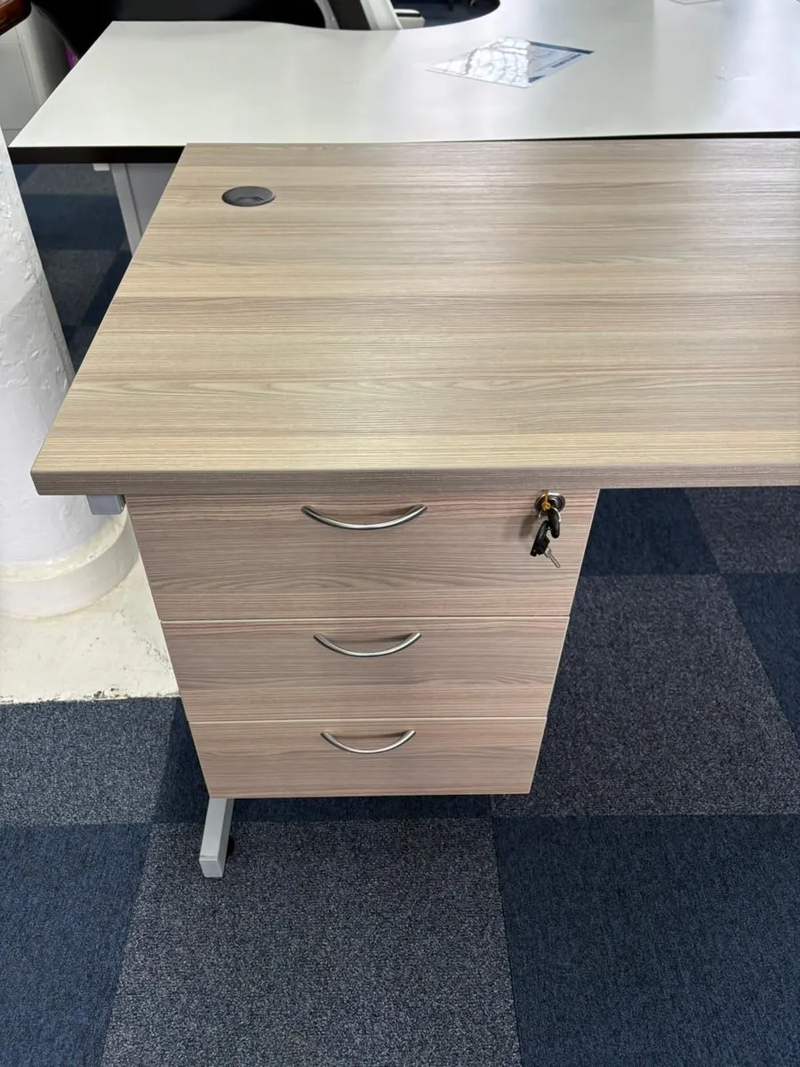 Grey Oak Desk with Fixed Pedestal - £225+VAT - Image 4