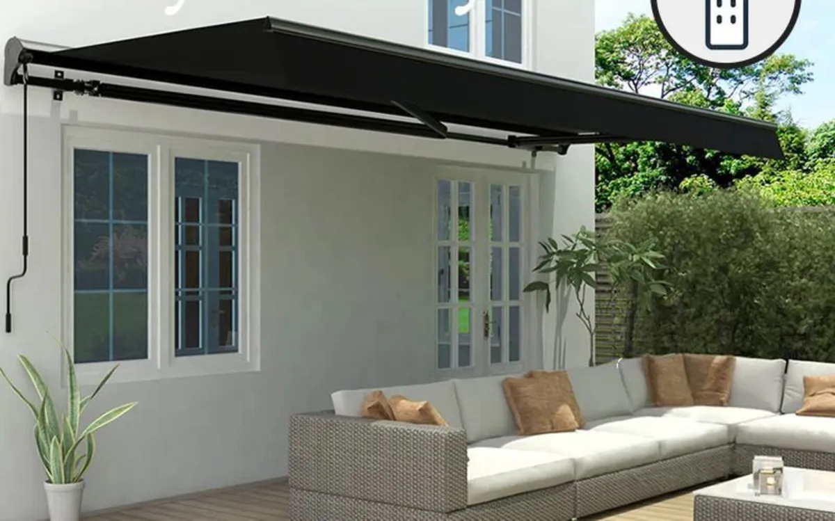 Outdoor Awning Remote Control 4x2.5m Black - Image 1