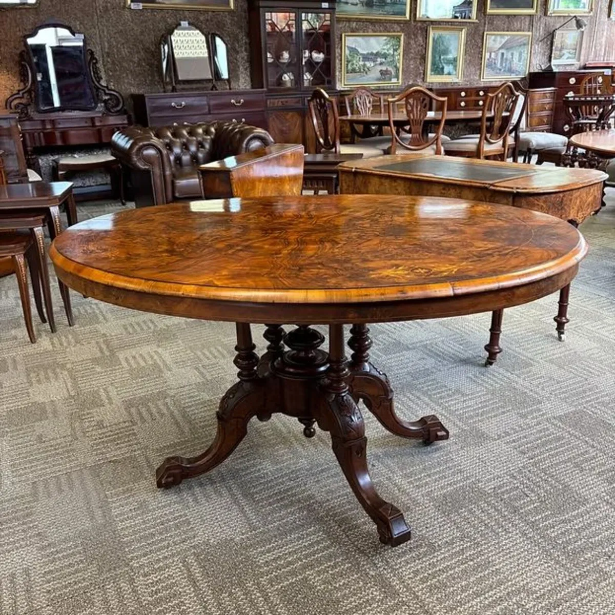 Victorian inlaid burr walnut breakfast table