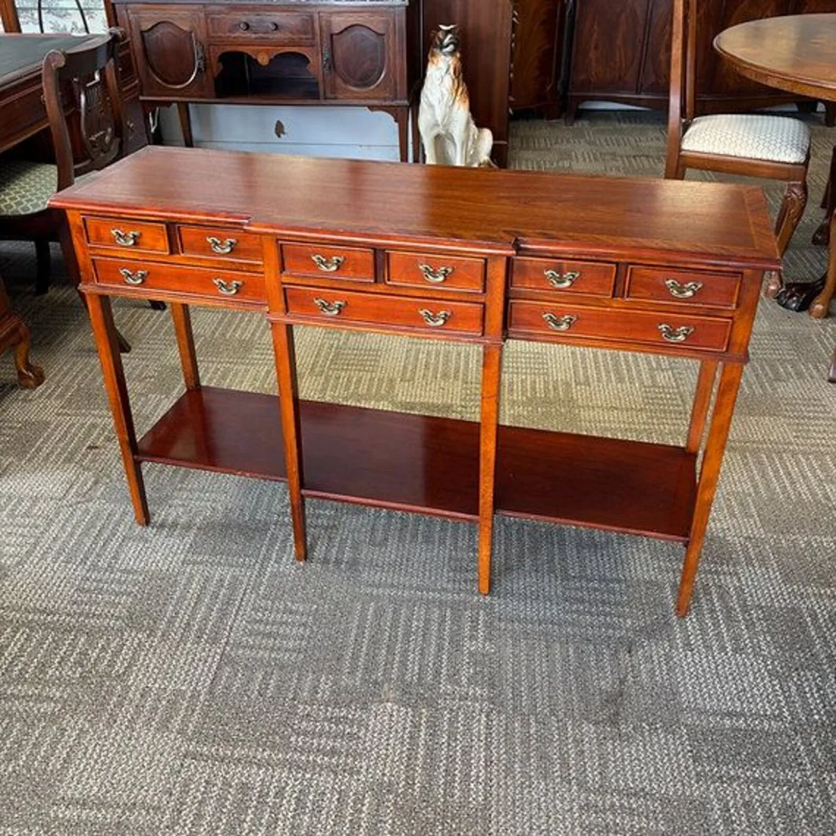 Mahogany breakfront tier console table